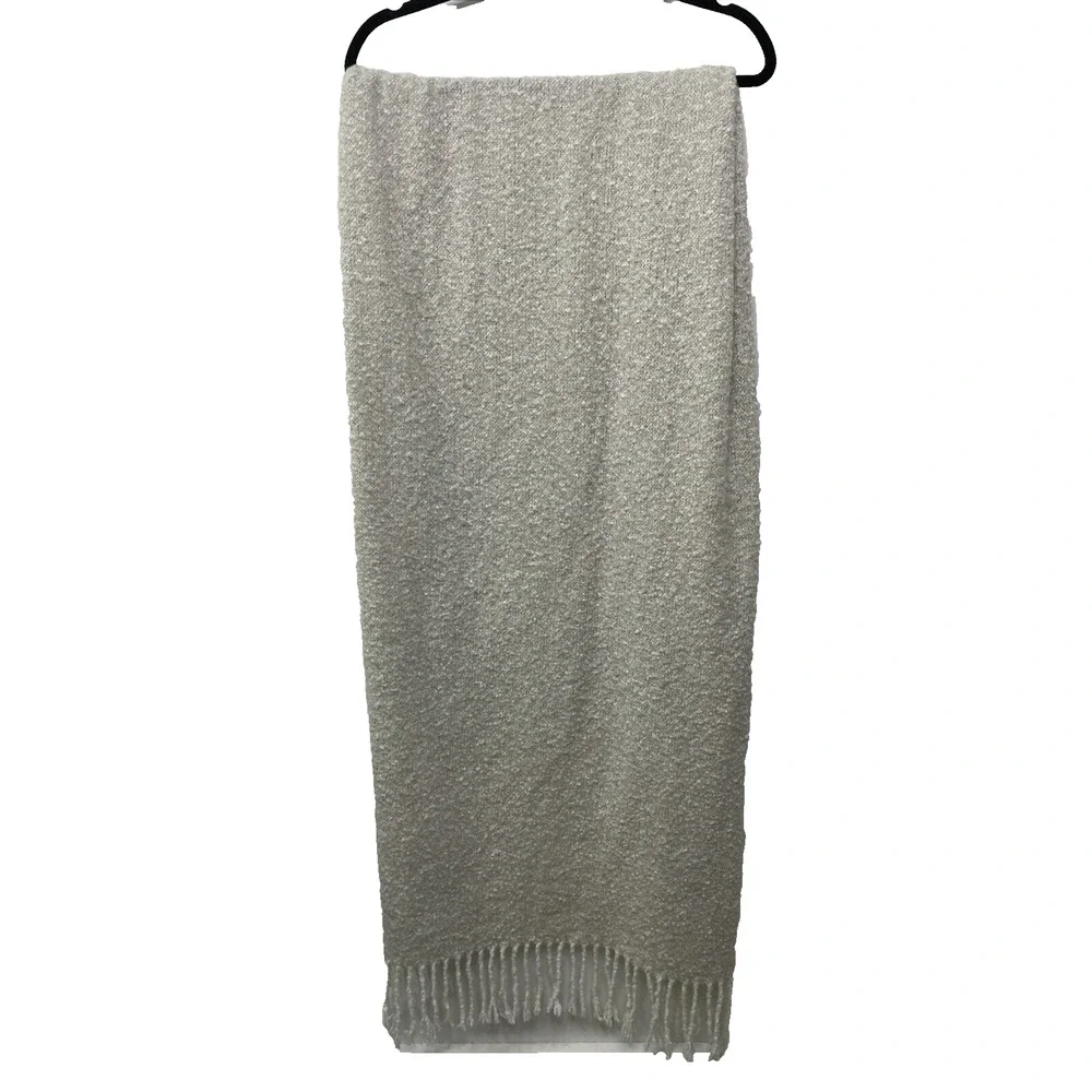 American Eagle Knit Blanket Scarf Wrap Beige Oversize Snuggle Fringe Cottagecore